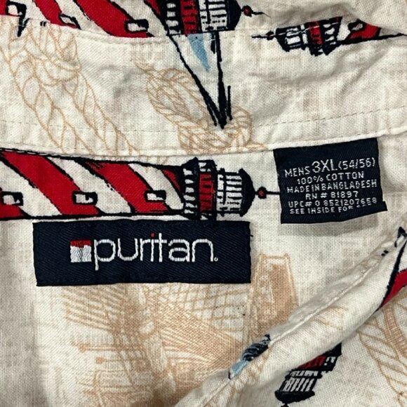 Puritan Mens 3XL Lighthouse Short Sleeve Button Down Shirt 100% Cotton - Picture 2 of 6